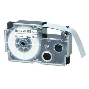1PK 1m Black Ink White Tape Cartridge EZ-Label Fits Casio XR-18WE 3/4&#034; 18mm