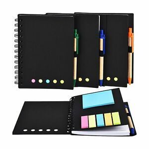 TOODOO 4 Packs Spiral Notebook Lined Notepad with Pen in Holder and Sticky No...