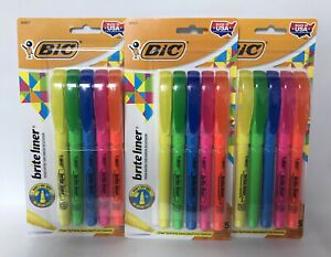 (3) BIC Brite Liner Chisel Tip Highlighter-Assorted Colors-5 Ct. Pack (15 Total)