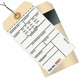 Inventory Tags 2 Part Carbon Style #8 Pre-Wired 0001-0499 6 1/4&#034; x 3 1/8&#034; Whi...