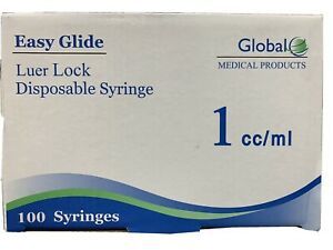 1ml Syringe (Luer Lock) without Needle, Sterile.  100 Syringes./Box. New!