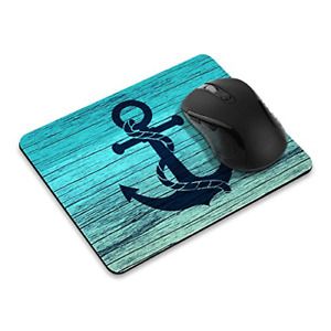 Non-Slip Rectangle Mousepad, FINCIBO Blue Anchor Wood Mouse Pad for Home, Office