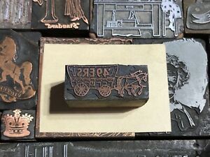 Antique 49ers Gold Rush Horse &amp; Wagon Letterpress Print Type Cut Ornament Block
