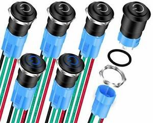 6pcs Latching Push Button Switch 12V LED Blue Waterproof ON Off Maintained