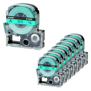 8PK Fits EPSON LK-4LBP KingJim SC12GW 12mm Tape Black on Green Label 0.47&#034;
