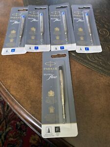 Lot Of 5 Parker Quink Flow Ballpoint Pen Refills 4 Blue, 1 Black Made In France