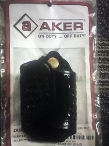Leather Silent Key Holder Black Basket-Weave Brass Snap Police EMT Duty Belt