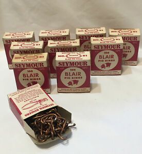 Seymour Blair Pig Rings 1000 Copper Coated Ringers 10 Boxes Vintage Farming