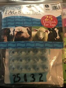 Allflex Global Medium  Numbered Cattle Ear Tags Blue 1-25 New 25 Tags 2 Pc