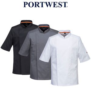 Portwest Mens MeshAir Pro Chefs Jacket S/S Slim Fit Apron Durable Comfy C738