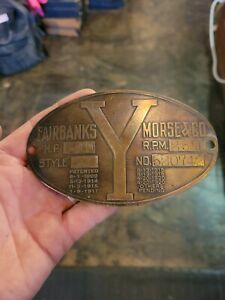 New Fairbanks &amp; Morse Y Engine brass data tag Antique Hit And Miss Engine