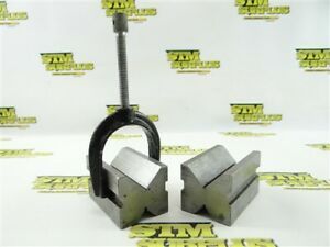 PAIR OF DUAL CAPACITY V BLOCKS 3/4&#034; &amp; 1-1/4&#034; V WIDTHS + CLAMP