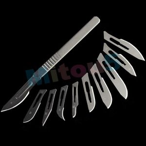 9Pcs Carbon Steel Surgical Scalpel Blades PCB Circuit Board + (3 # + 4 #) Handle