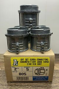 Arlington Box Of (5) 2” EMT Set Screw Zinc Die Cast Connectors! Cat No. 805
