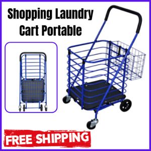 Grocery Shopping Laundry Cart Portable Utility Heavy Duty with Accessory Basket