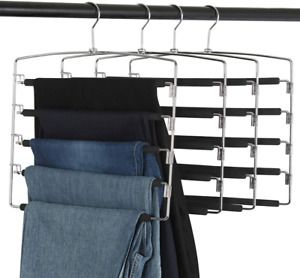 Clothes Pants Slack Hangers 5 Layers Non Slip Closet Storage Organizer Space...