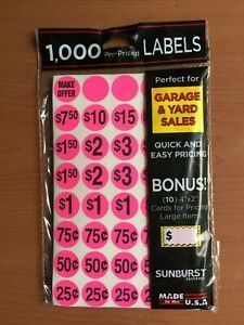 1000 Pcs Yard Garage Sale Price Stickers Prepriced Labels Self Adhesive Tags New