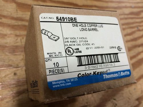 Thomas and Betts 54910BE  Color Key Connector 2/0AWG 1 Hole Black  *SET OF 10*