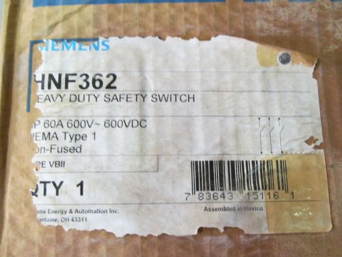 Siemens HNF362 Disconnect 60 Amp 600 V 3 Pole Non Fuse