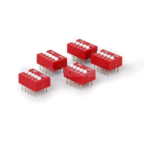 5pcs 5p 5 position dip switch 2.54mm pitch 2-row 10-pin slide switch red for sale