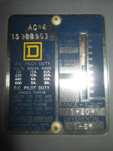 (x12) 1 used square d 9012-acw4 1-20psi pressure switch for sale