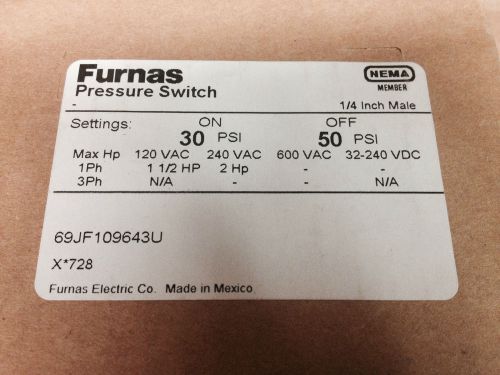 Furnas pressure switch 30/50 69jf109643u new for sale