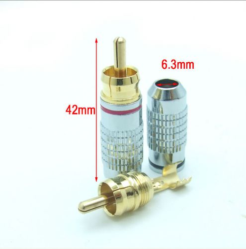 2pcs high quality metal 24k copper rca male plug audio video cable connector j for sale