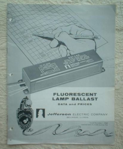 1960 jefferson electric bellwood illinois fluorescent lamp ballast data catalog for sale