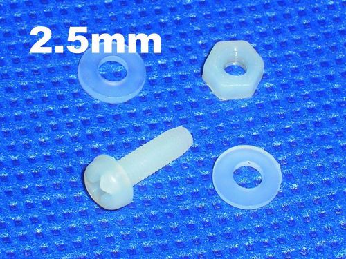 50pcs nylon 2.5*10mm bolts , 50pcs nylon m2.5 nut , 100pcs nylon m2.5 washer for sale