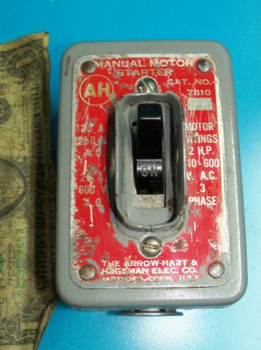 Arrow hart manual motor starter 7810 type 30a 250v 20a 600v 3 phase 2hp used for sale