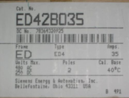 Siemens ite 2 pole circuit breaker, ed42b035 for sale