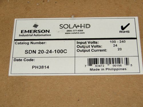 NEW IN BOX SOLA SDN-20-24-100C HEAVY DUTY POWER SUPPLY 100-240V-AC 24V-DC