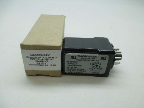 New macromatic ss-6262-06 0.5-15 sec time delay 120v-ac 5a amp relay d384855 for sale