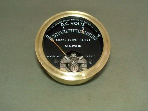 Vintage Simpson Round Panel 0-3 D.C.Volt Signal Corps Voltmeter  USA
