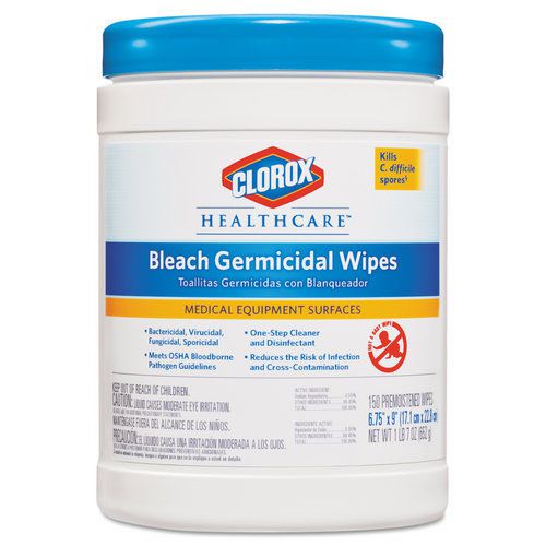 Clorox CLO30577 Germicidal Wipes 6&#034; x 5&#034; White 150 Count Canister