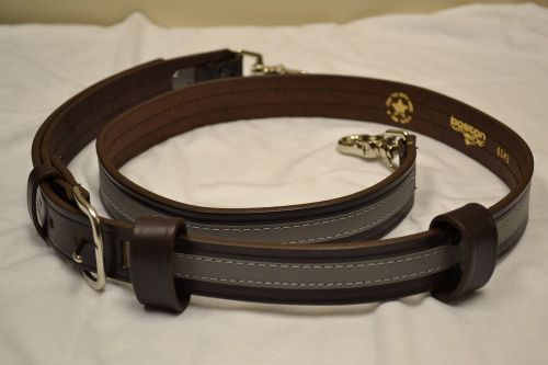 Boston Leather Firefighter Radio Strap, 6543RXL Brown/ Nickel, 2 Mic Clips