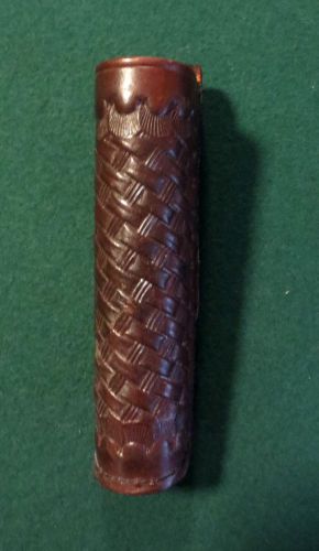 Brown basketweave leather asp 21&#034; expandable baton belt case holder for sale