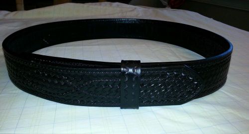 DUTYMAN SAM BROWNE BLACK LEATHER, BASKETWEAVE  BELT W/VELCRO CLOSURE  L 40/42