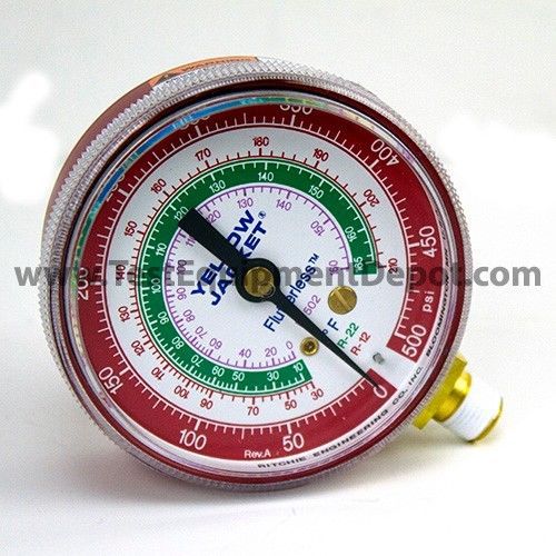 Yellow jacket 49001 2 1/2&#034; gauge ( f), red pressure, 0-500 psi, r-12/22/502 for sale