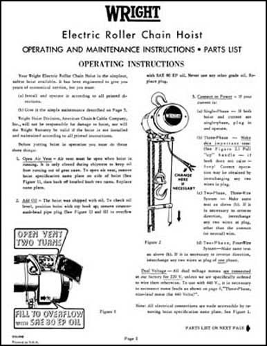 Wright Electric Roller Chain Hoist Manual -Whiting Type