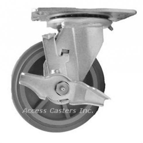 6PLPNSB 6&#034; x 2&#034; Swivel Plate Caster Non-Marking Wheel with Brake 550 lb Capacity