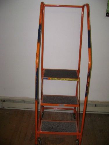 Steel rolling stair ladder orange 3 step for sale