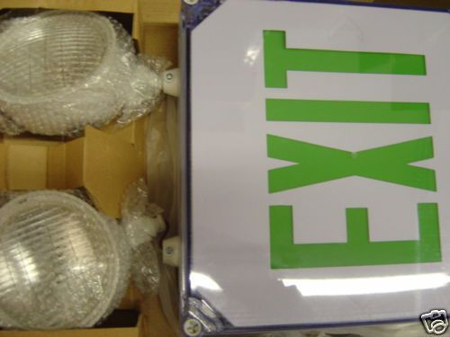 Wet location led exit sign &amp; 2 head  emergency green for sale