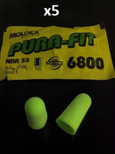 Earplugs 5 pair moldex pura fit 6800 uncorded yellow foam tapered nrr 33 db for sale