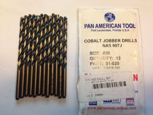Pan American Tool Lot of 12 Cobalt Jobber Drills size #20 New