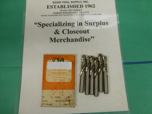 Screw machine drill letter &#034;t&#034; 118 point high speed made in usa new 6 pcs $6.00 for sale