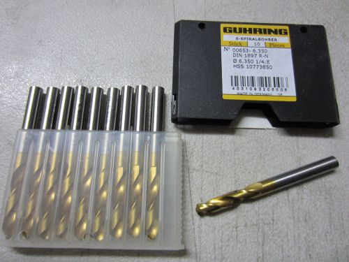 10 guhring 00653-6.350 1/4&#034; / e hss stub machine length tin coated twist drills for sale