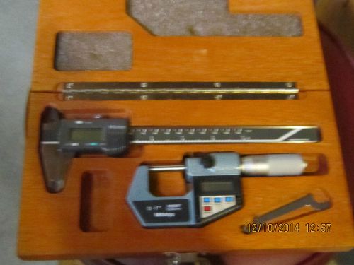 Mitutoya 6&#034; Caliper and 1&#034; Micrometer Set in Mahogany Case