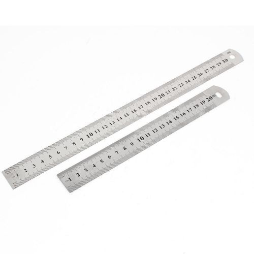 2 in 1 30cm 20cm Double Sides Students Metric Straight Ruler Silver Tone