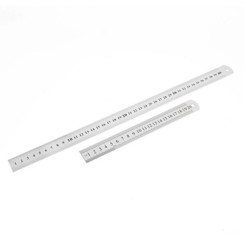 2 in 1 20cm 40cm Double Sides Students Metric Straight Ruler Silver Tone